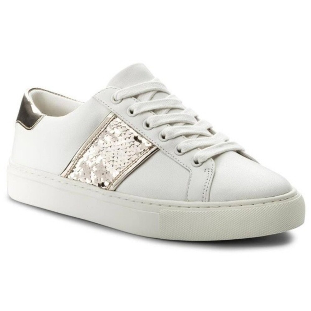 Tory Burch women's carter Sequin glittery lace up leather upper sneakers, 7.5